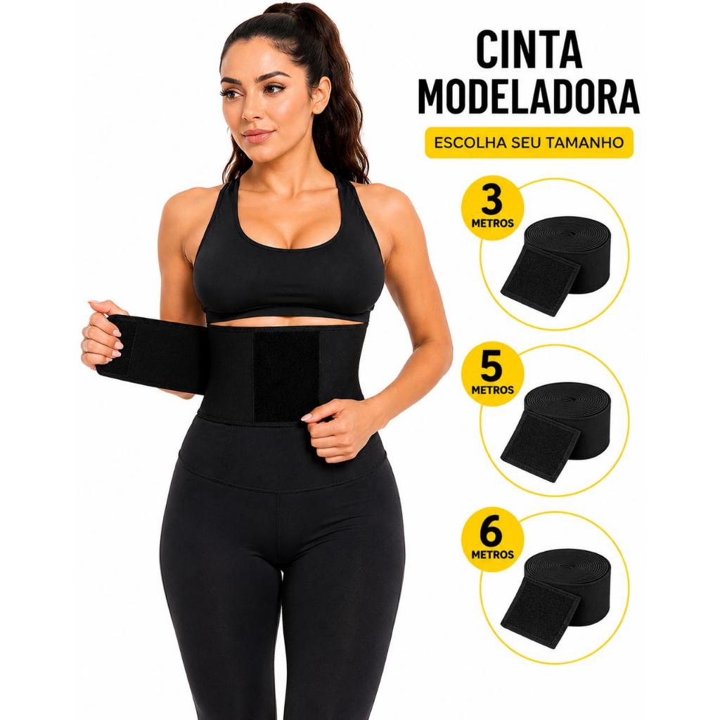 Cinta Faixa Redutor De Medidas E Pós Parto 3M 5M 6M Ajustável Modeladora Corporal Preta