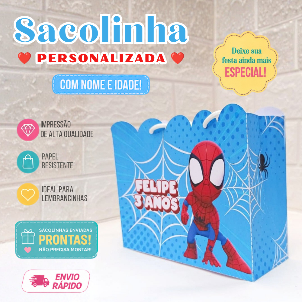 Sacolinha Personalizada | Lembrancinha Aniversário Luxo | Festa Infantil | Spidey e seus amigos