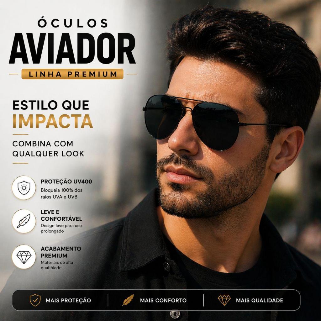 Óculos de Sol Aviador Unissex Estiloso Proteção UV400 – Clássico Masculino/Feminino