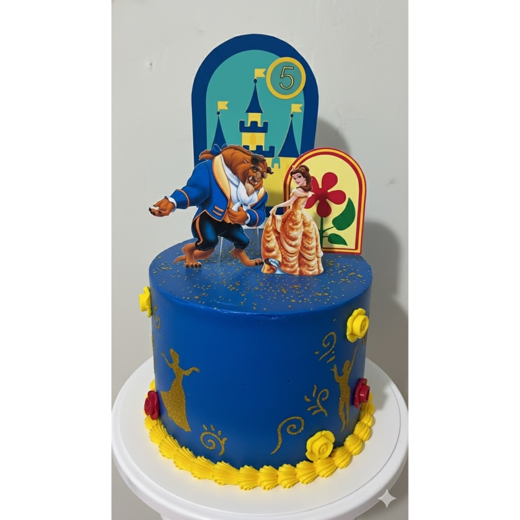 Topo de bolo Bela e a Fera - personalizados - mêsversário - festas - lembrancinhas - aniversários - toppers - papelaria