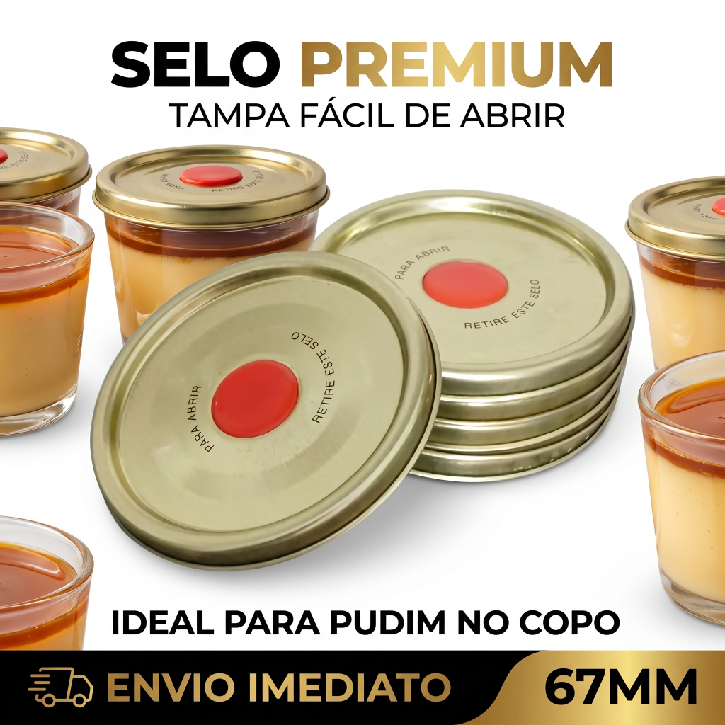 Kit Tampas Metalicas 67mm p/ Pudim no Copo Americano - 10 a 50 un - Vedaçao Premium