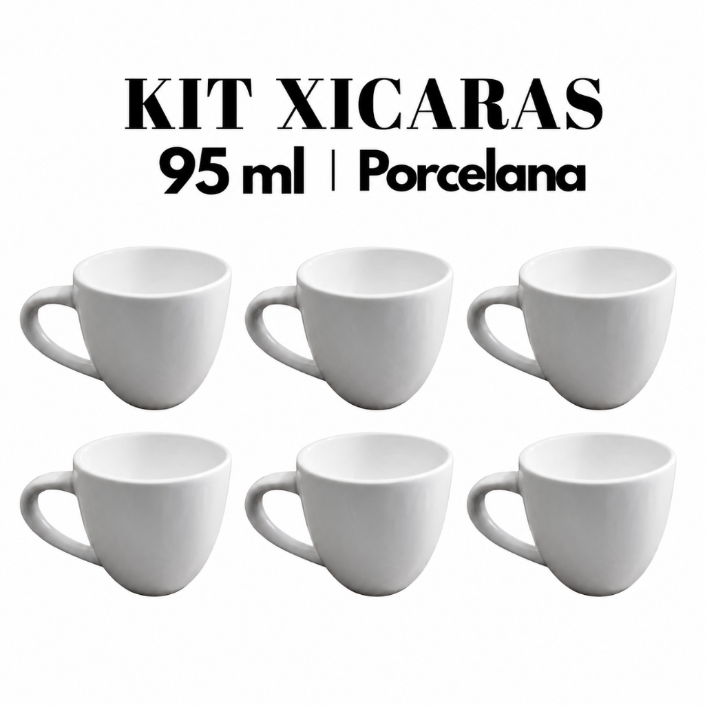 Jogo 6 Xicaras De Cafe E Cha Porcelana Branca 95ml Mesa Posta Xicara Pequena Para Café Espresso Mini Caneca Atacado