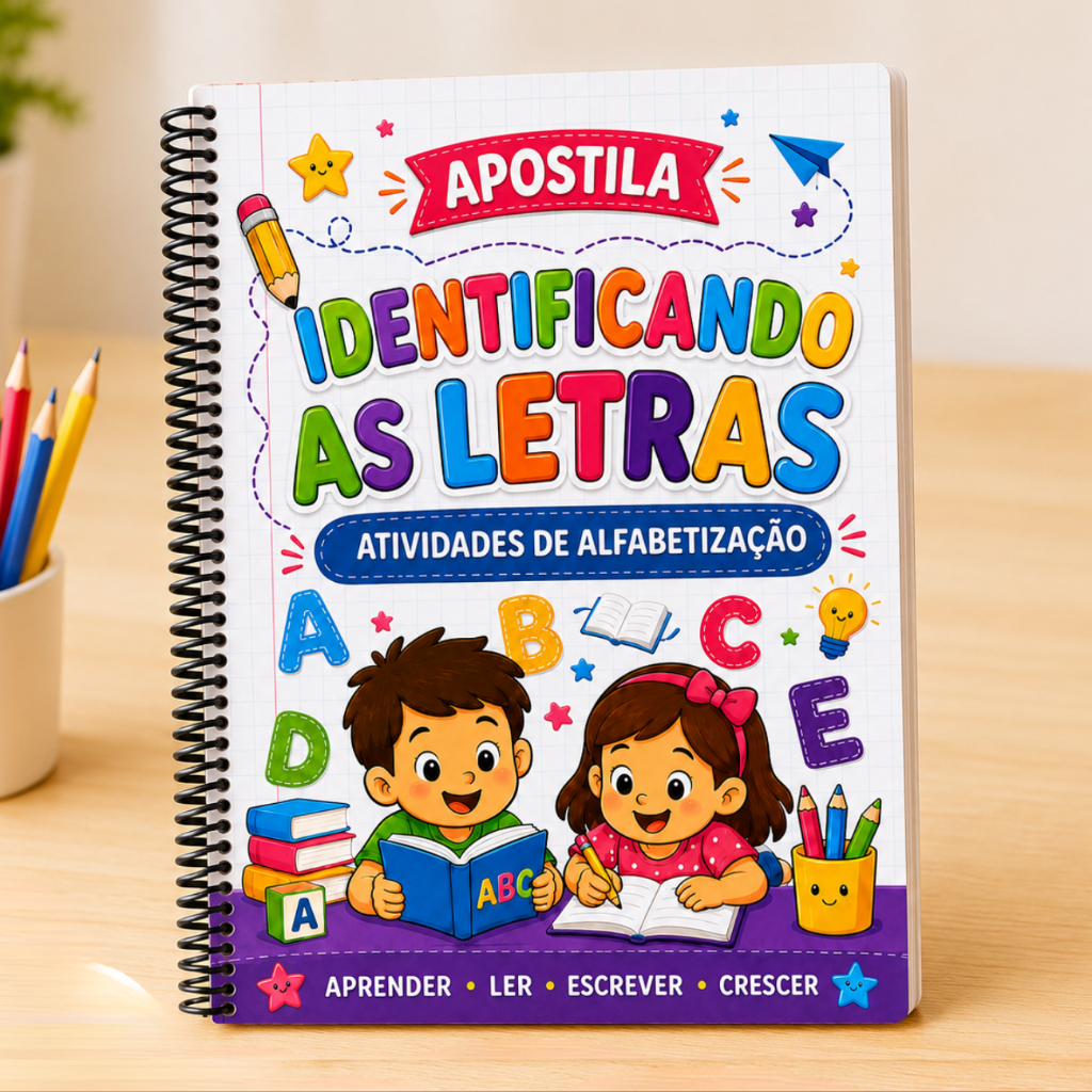 Apostila Identificando as Letras Impressa Infantil Atividades de Alfabetização A a Z Encadernada em Espiral