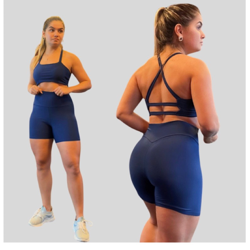 Conjunto Fitness Feminino Short E Top Cruzado Academia Treino Suplex Confortável