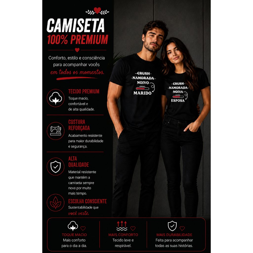 KIT CAMISETA CASAL CRUSH NOIVO NAMORADO DIA DOS NAMORADOS