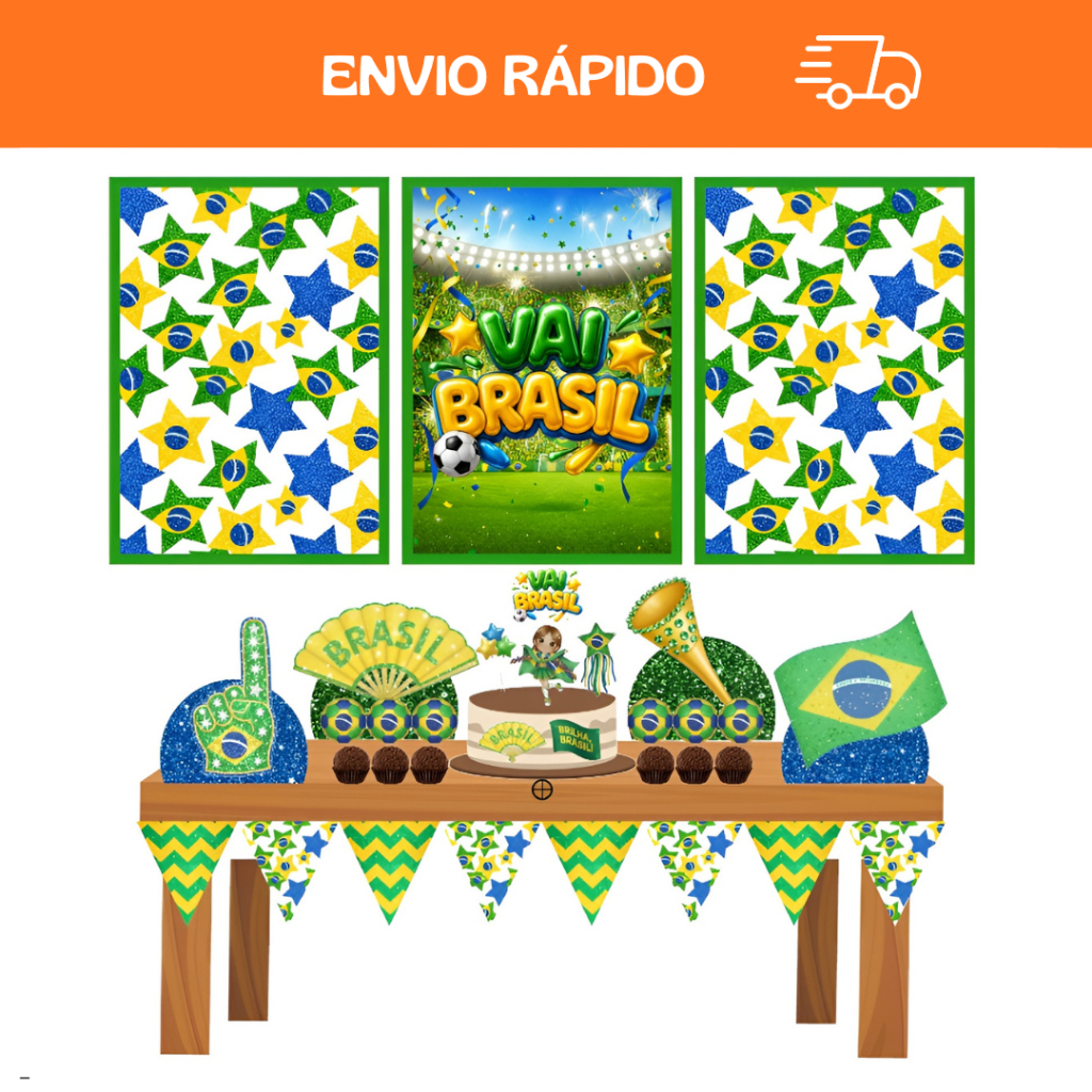 Kit Só um Bolinho - Brasil - Copa do Mundo - Brilha Brasil - Festa em Casa - Mesversário