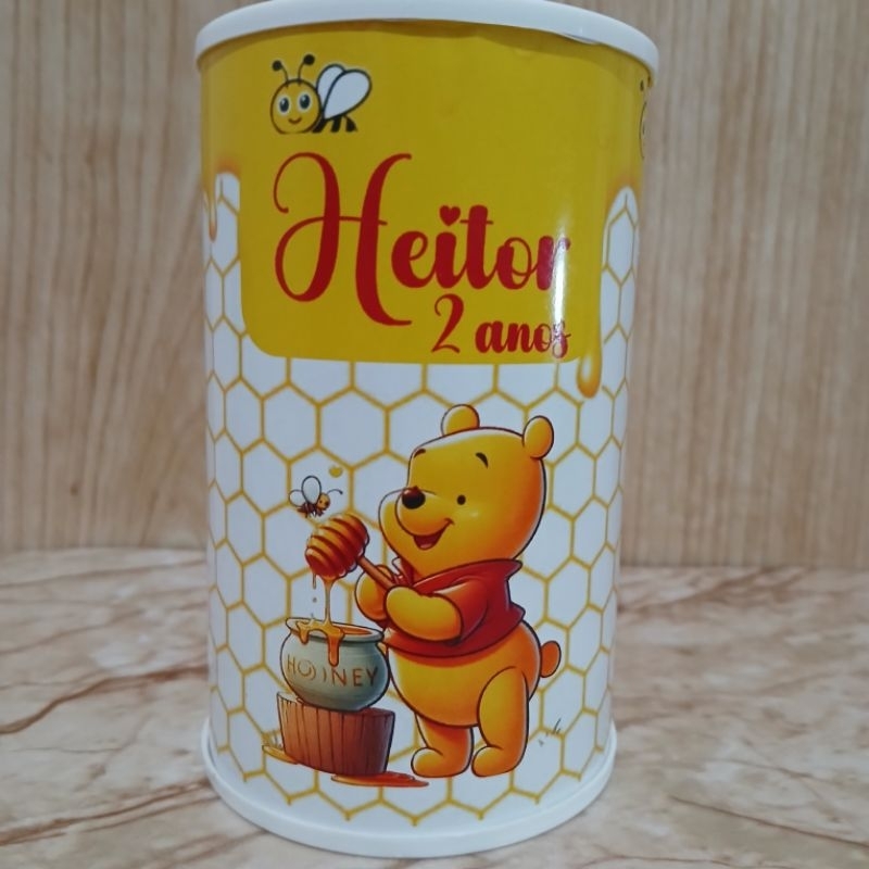 Cofrinho Personalizado Ursinho pooh 10x6cm | Lembrancinha de festa Infantil | Aniversário