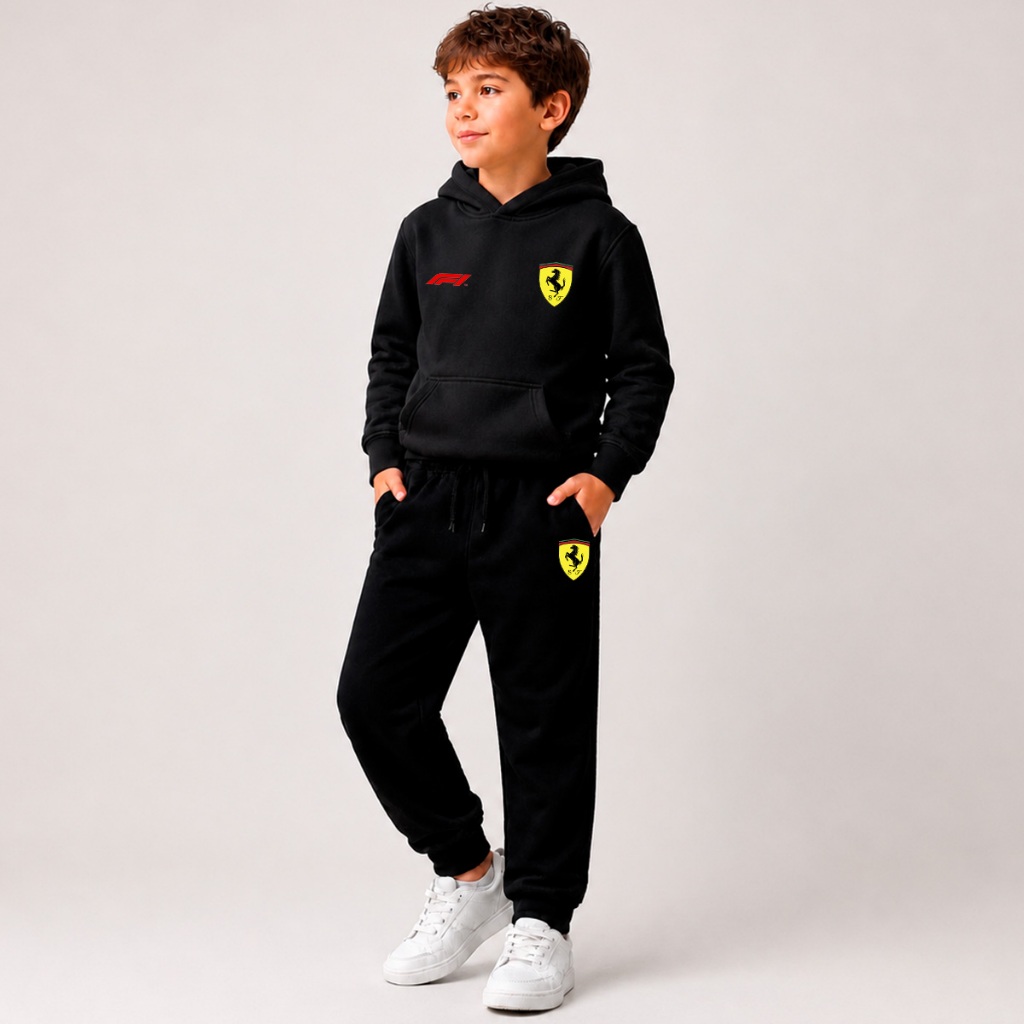 Conjunto Moletom Infantil Contendo 1 Calça e 1 Blusa de Moletom Carro Ferrari F1 Corrida Unissex Menino Menina