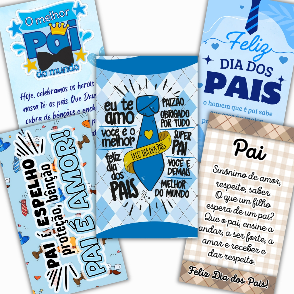 50 ou 100 Cartões Mensagens Dia dos Pais 9x5 cm - Pronta Entrega