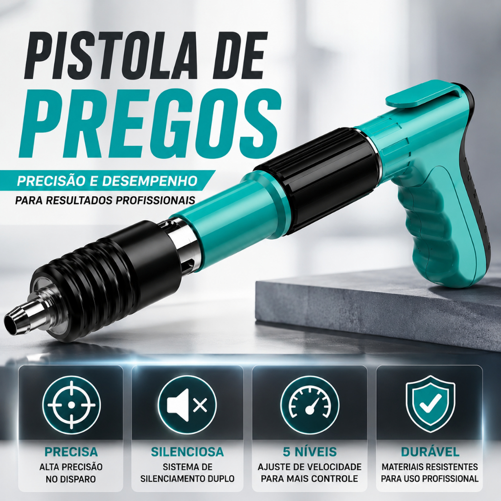 KINETX Pistola Finca Pino Profissional 7.3mm 5 Níveis de Potência para Concreto Gesso e Drywall