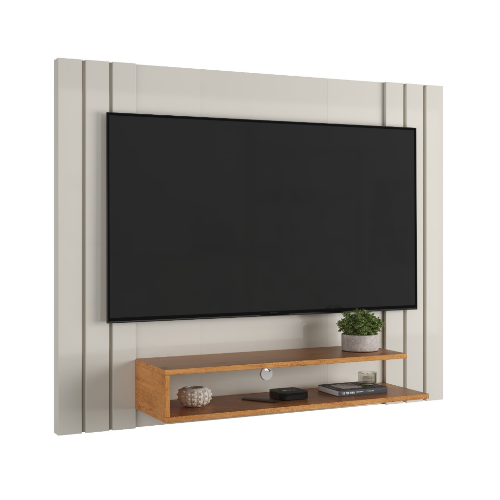 Home Painel Sala Para TV Ripado MDP Off White/Cedro Até 50 Pol