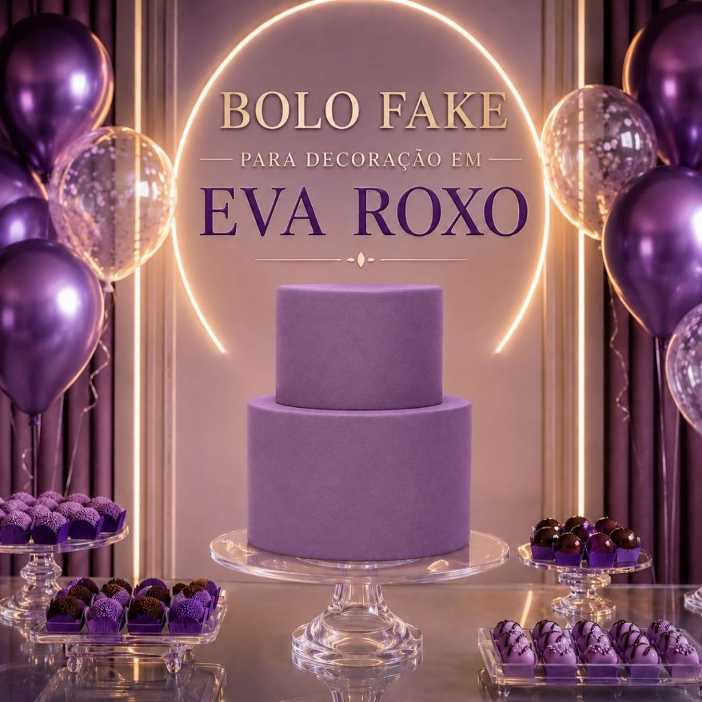 Bolo Fake De Isopor Revestido De Eva Roxo Para Festas Mais Vendido 15X10 20X10