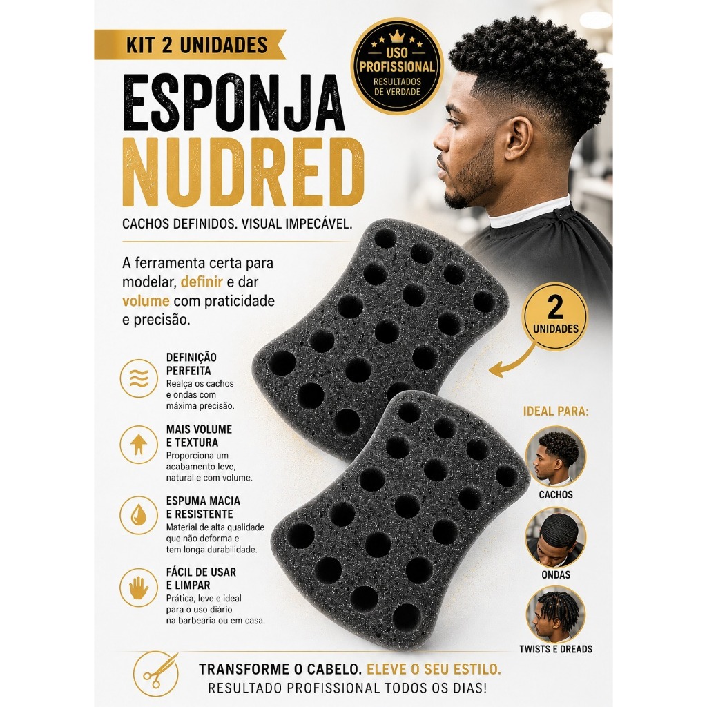 2 Esponjas Bucha Nudred Para Enrolar Cabelo AfroStyle