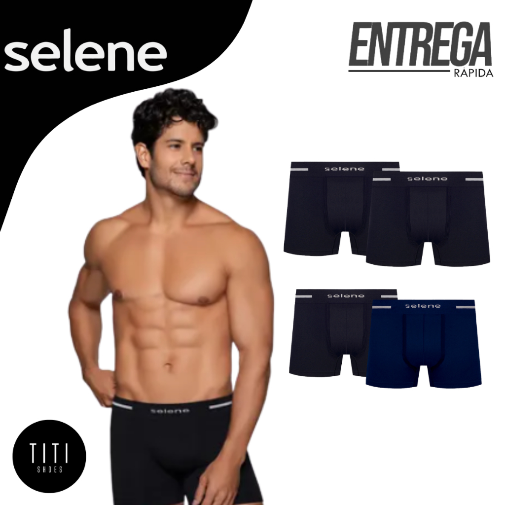Kit 2 Cuecas Boxer Selene Original Masculina Poliamida Sem Costura Microfibra Conforto Respirável