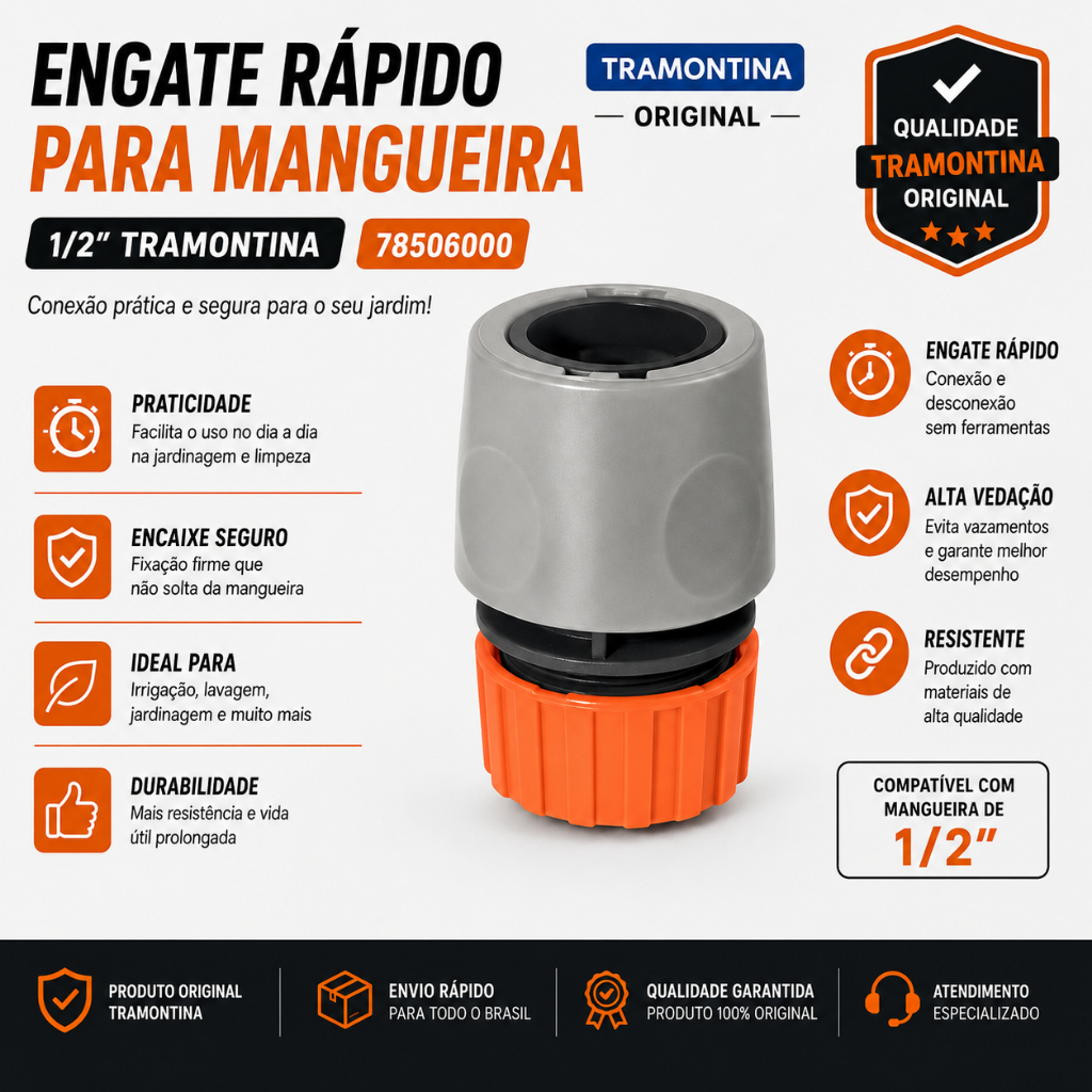Engate Rápido P/ Mangueira 1/2 Tramontina 78506000 Cor Laranja
