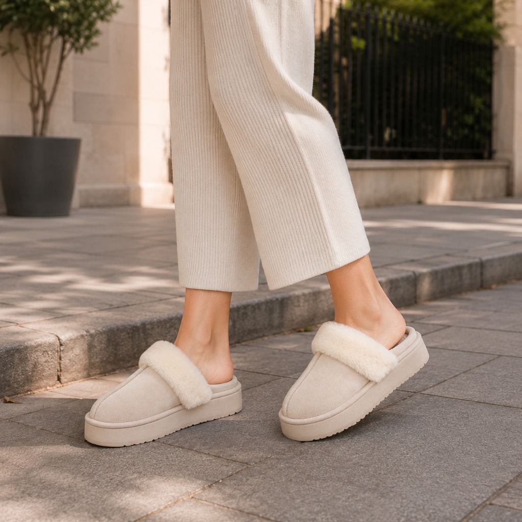Pantufa Plataforma Suede Feminina Peluciada Quentinha Antiderrapante Premium