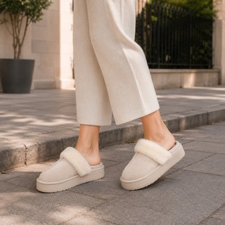 Pantufa Plataforma Suede Feminina Peluciada Quentinha Antiderrapante Premium