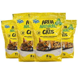 KIT COM 4 AREIA HIGIÊNICA NATURAL BIODEGRADÁVEL MILHO E MANDIOCA PARA GATOS TIGER CATS 4KG