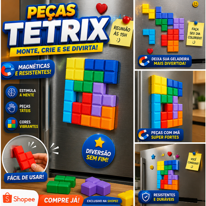 Imãs jogo tetris - Blocos Magnéticos Estilo Tetris