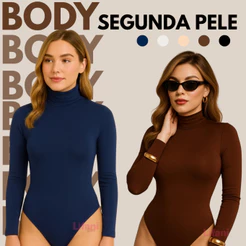 Body Feminino Manga Longa Gola Alta Segunda Pele Cacharrel Forro Duplo Suplex Collant Inverno