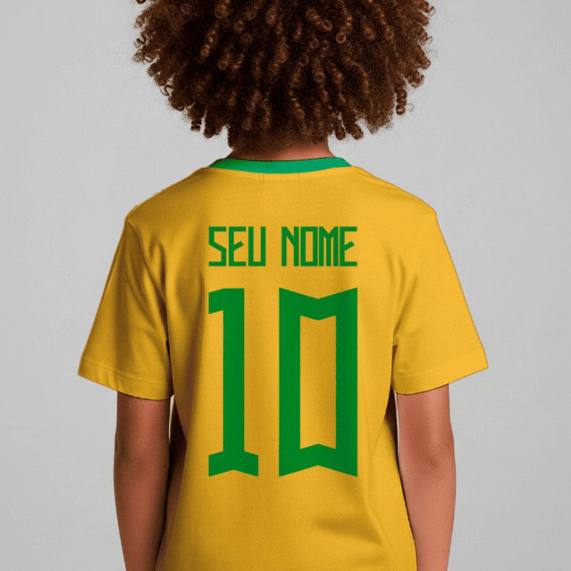 Camiseta Do Brasil Com seu Nome Personalizado Atrás Copa do Mundo Roupa Infantil e Adulto