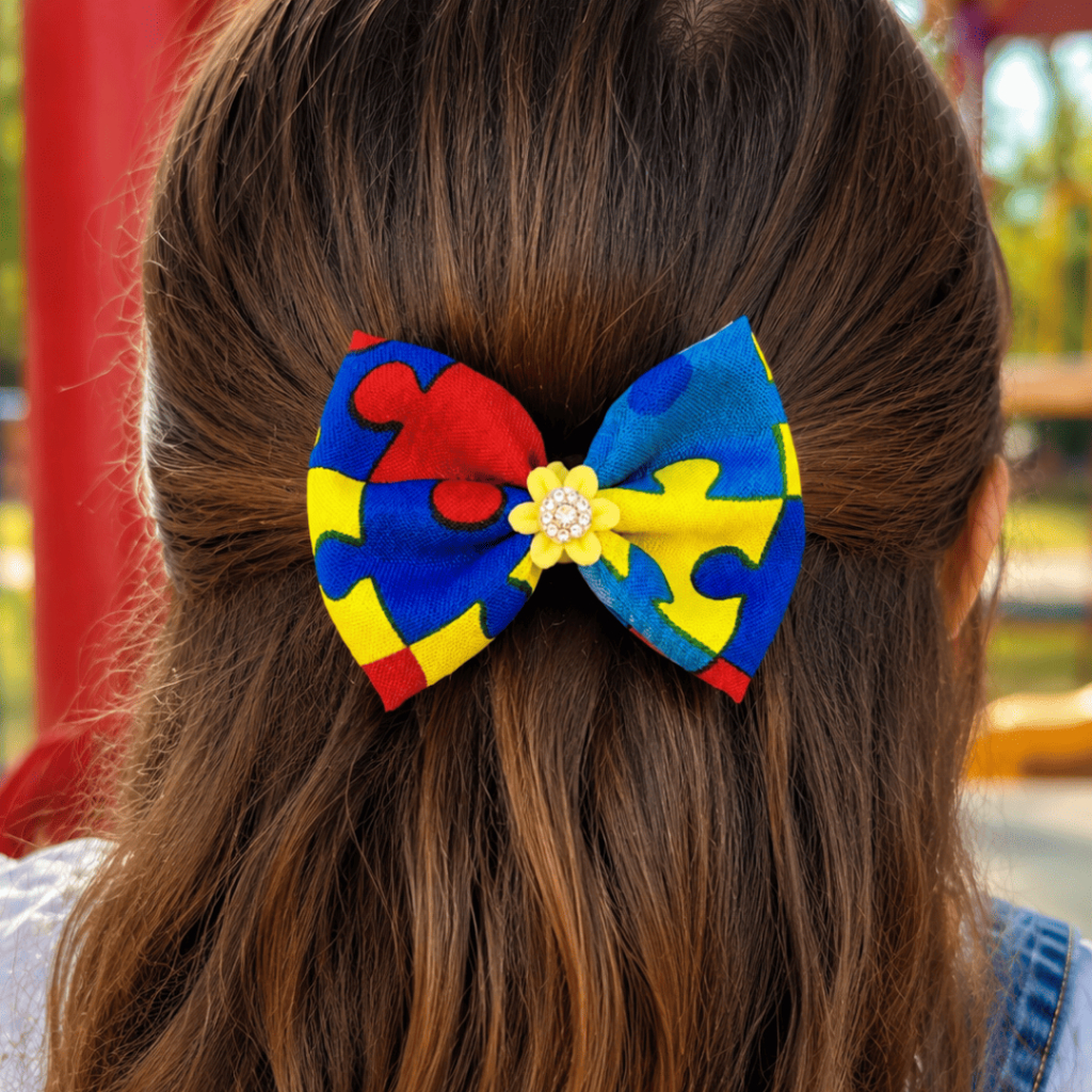 Par de Laços Infantil Quebra Cabeça Símbolo Autismo Bico de Pato Duplinha de Laço — imagem 2 de 2