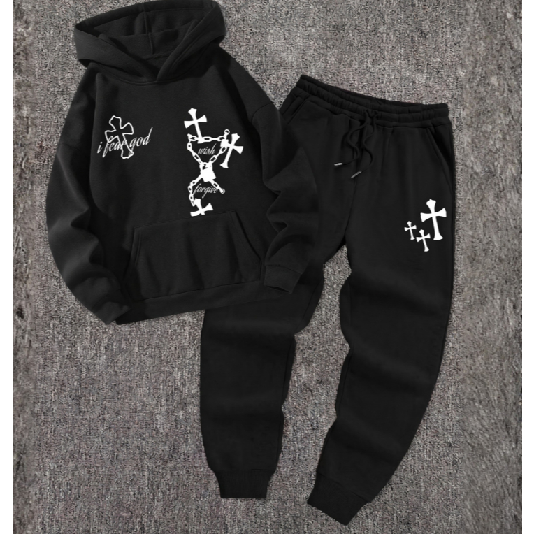 Conjunto Moletom Gothic Grunge I Fear God Blusa De Frio Capuz E Calça Jooguer
