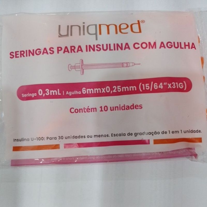 Seringa para insulina PCT com 10 unidades 0,3 ml.