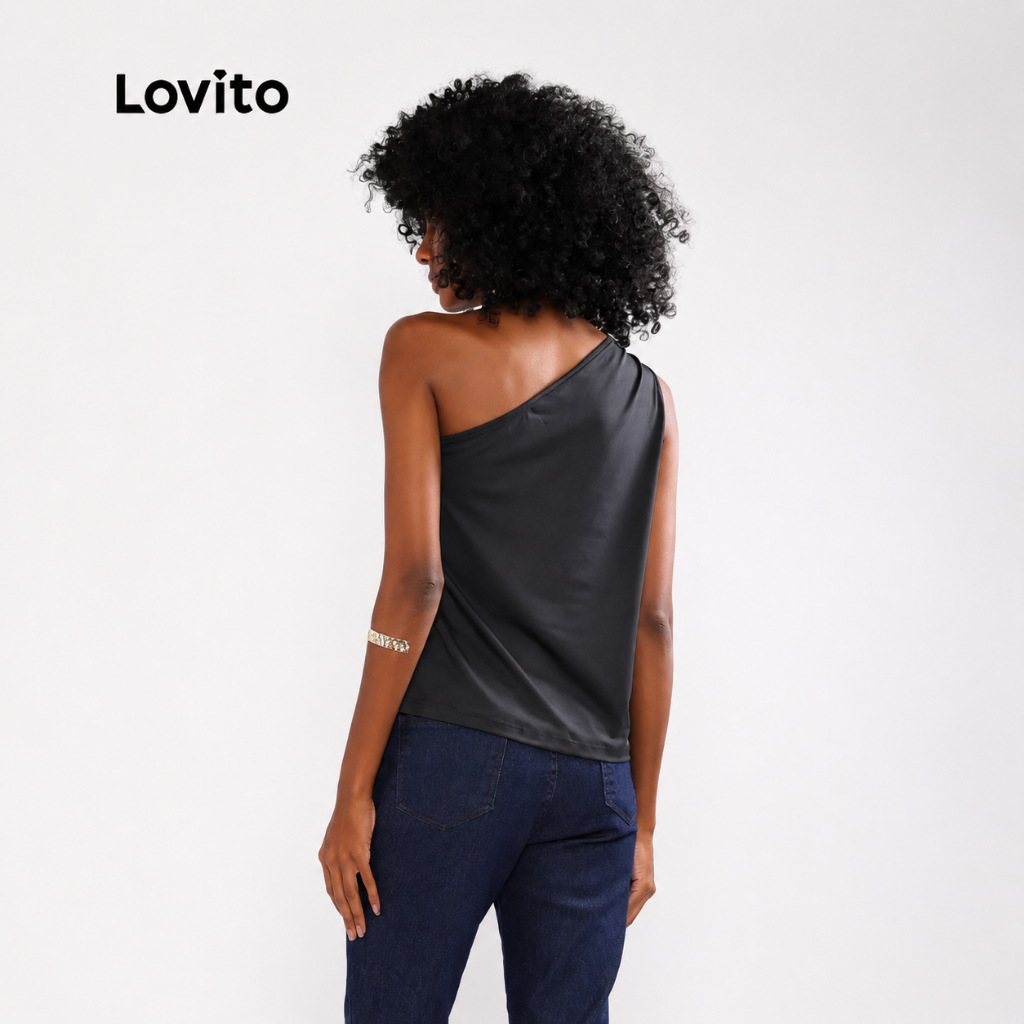 Lovito Regata Feminina em Malha com Detalhe no Ombro BLB638BRL668BK — imagem 2 de 2