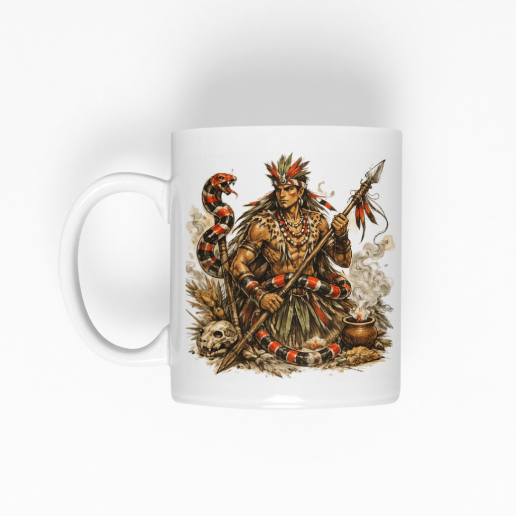 Caneca de Porcelana 325 mL - Caboclo Cobra Coral com Ponto - Riscos Ancestrais