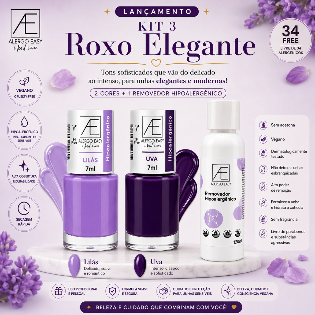 kit 2 esmalte Hipoalergenico + Remolvedor de esmalte alergo Easy