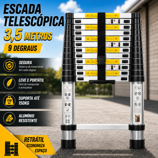 Escada Reta Alumínio Telescópica 3.5 Metros com 9 Degraus - ótima qualidade