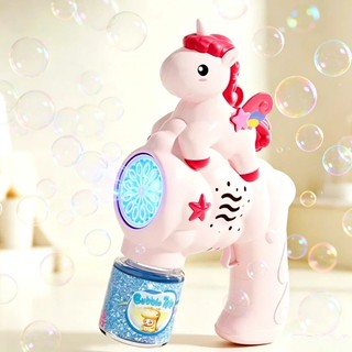 Pistola Automática de Bolha Unicórnio com Luz LED + Líquido Incluso, Brinquedo Infantil d…