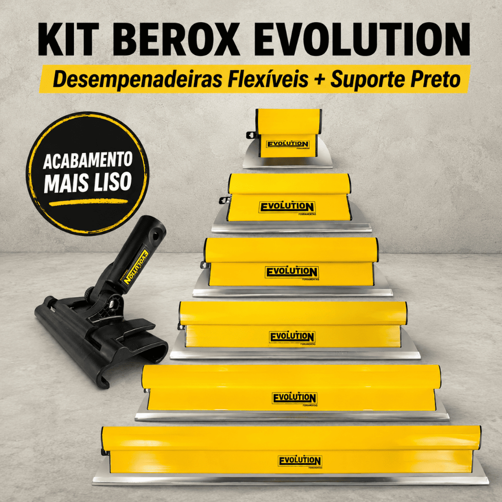 Desempenadeira Evolution Flexível C/ Suporte Preto Kit 16 a 100cm P/ Massa Corrida Parede Teto