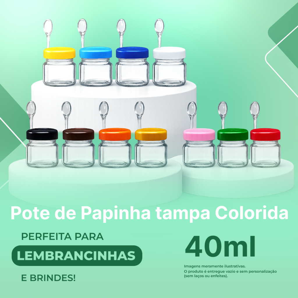 Kits 10/20/30/40/50 Potes De Papinha Plástica Reforçado Com Colherzinha 40ml Festa/Aniversário