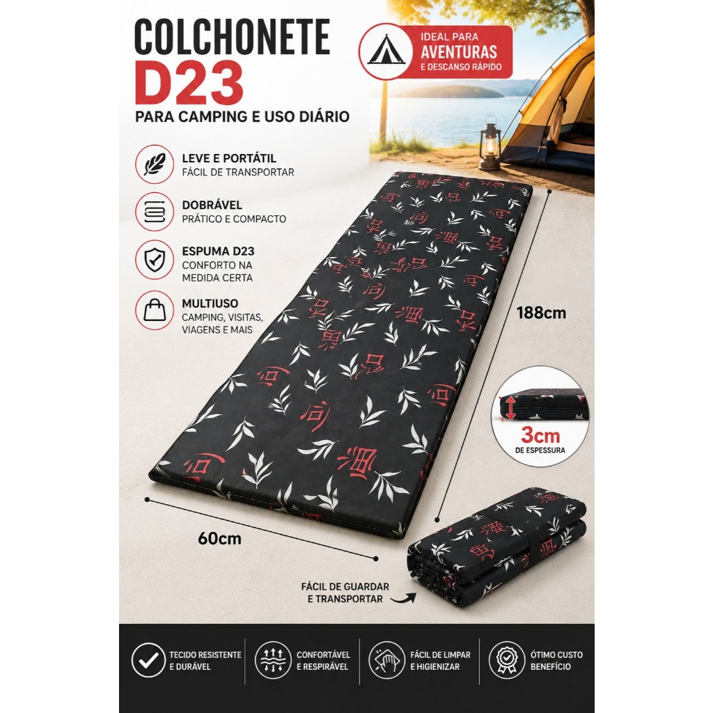 Colchonete  188x60x3cm d23 -colchonete pratico multiuso leve portatil dobravel-envio imediato