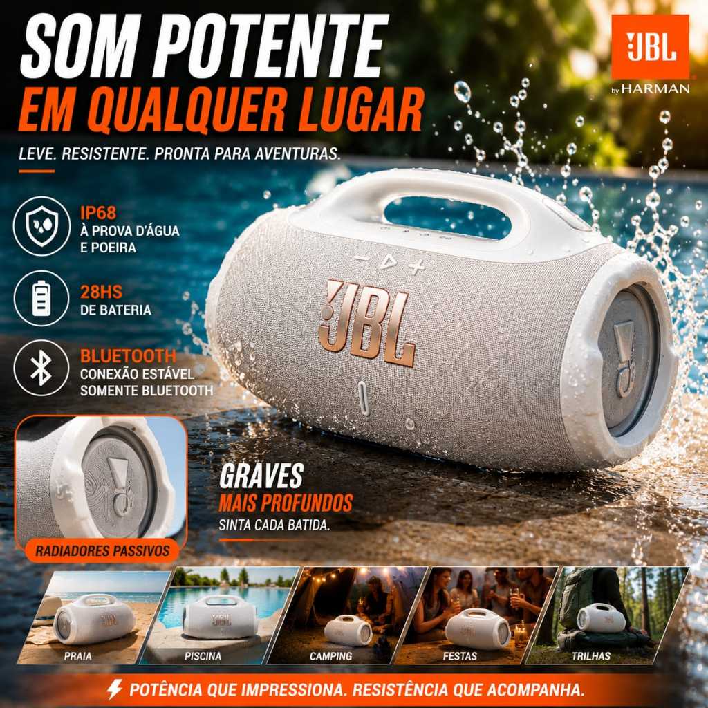 Caixa de Som JBL Boombox 4 210W Bluetooth IP68 Grave Forte Bateria 28h PartyBoost Azul