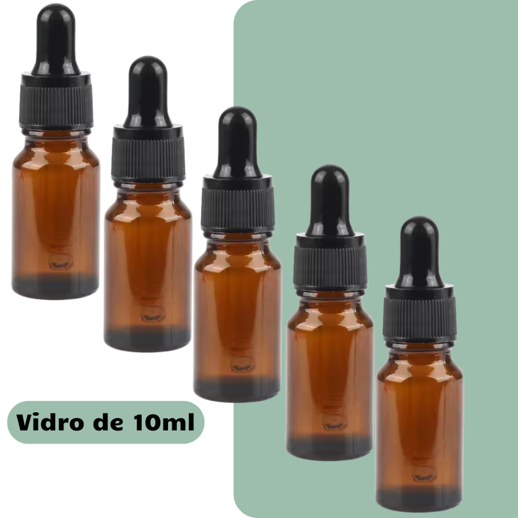 Frasco Conta Gotas 10ml Vidro Âmbar (5 Unidades) Tampa Com Lacre Preta