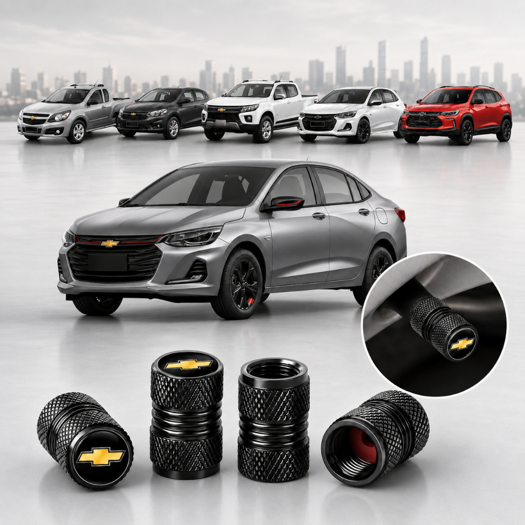 Kit 4 Tampas Bico Pneu Metalica Universal Veículos Chevrolet Onix Tracker S10 Montana Onix Plus Spin