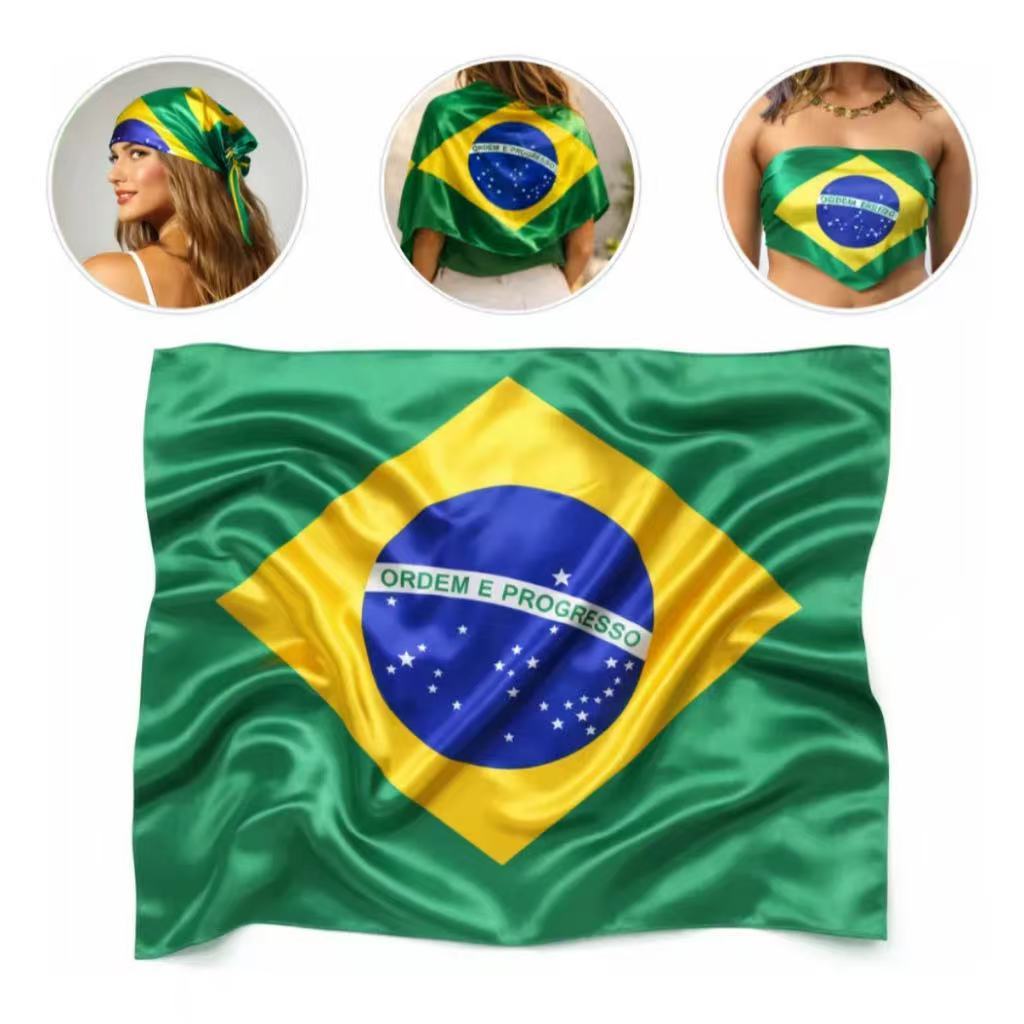 Lenço de Cetim Bandana Bandeira do Brasil 90x90cm - Cetim Premium