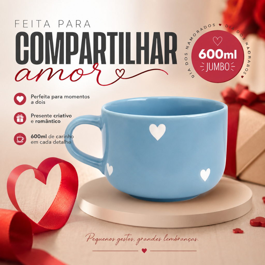 Caneca Jumbo Grande 600ml Presente Dias dos Namorados Sopa Caldos Miojo Yakisoba Chocolate Quente