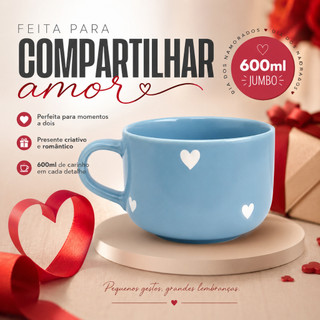 Caneca Jumbo Grande 600ml Presente Dias dos Namorados Sopa Caldos Miojo Yakisoba Chocolate Quente