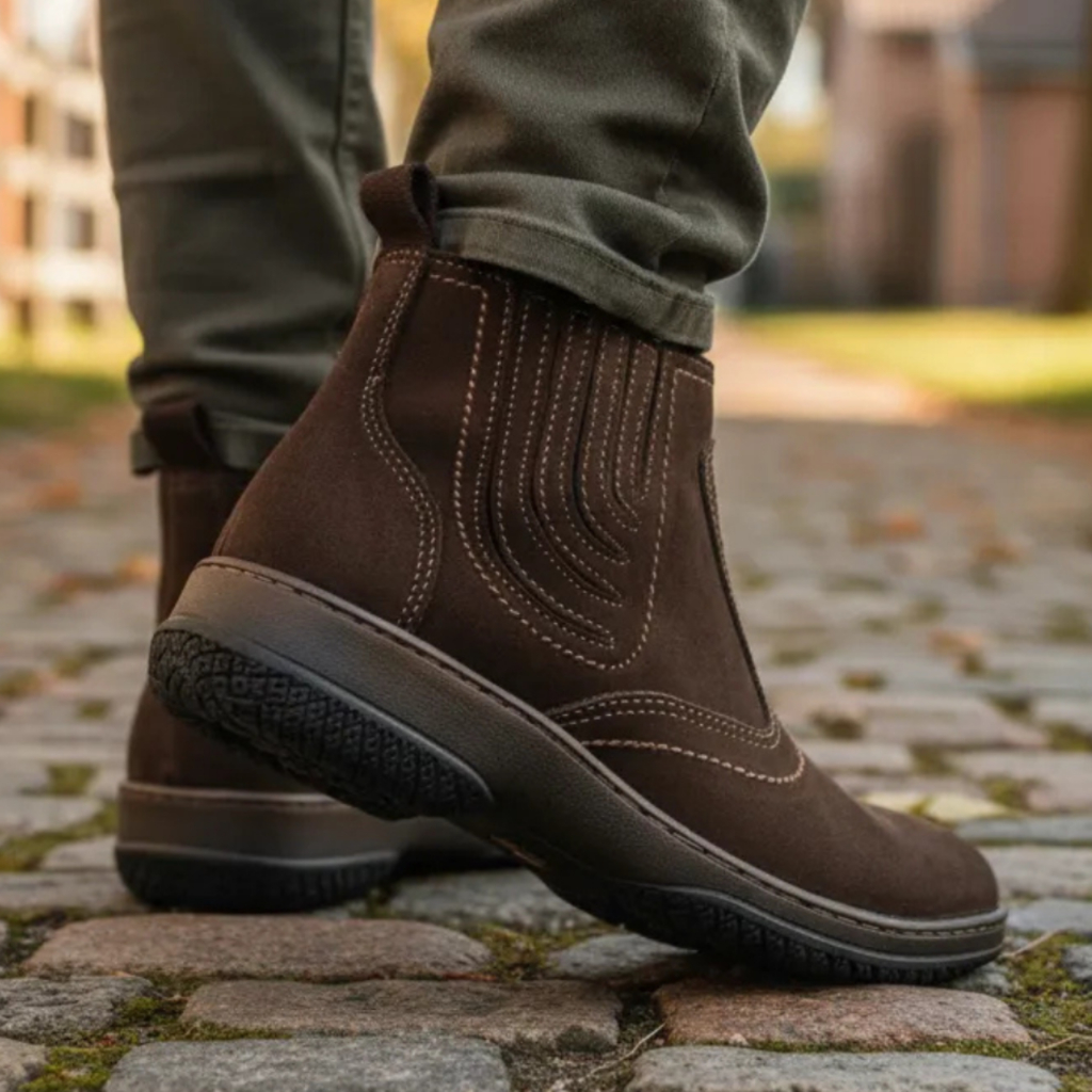 Botina Masculina Country Couro Nobuck Legitimo Bota Solado em Borracha Costurado Botinha Social 2520