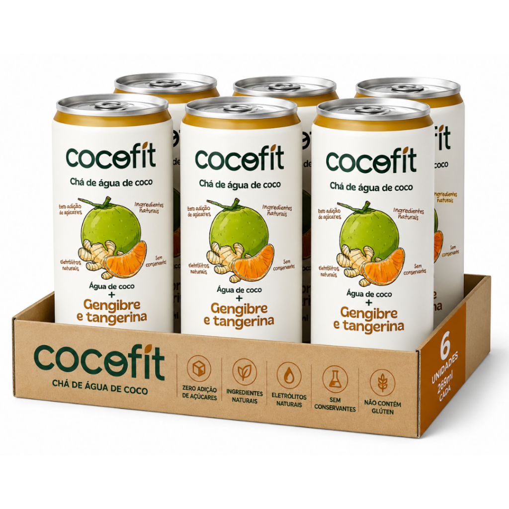 FARDO COM 6UN COCOFIT CHÁ DE  ÁGUA DE COCO GENGIBRE E TANGERINA - 269ML CADA