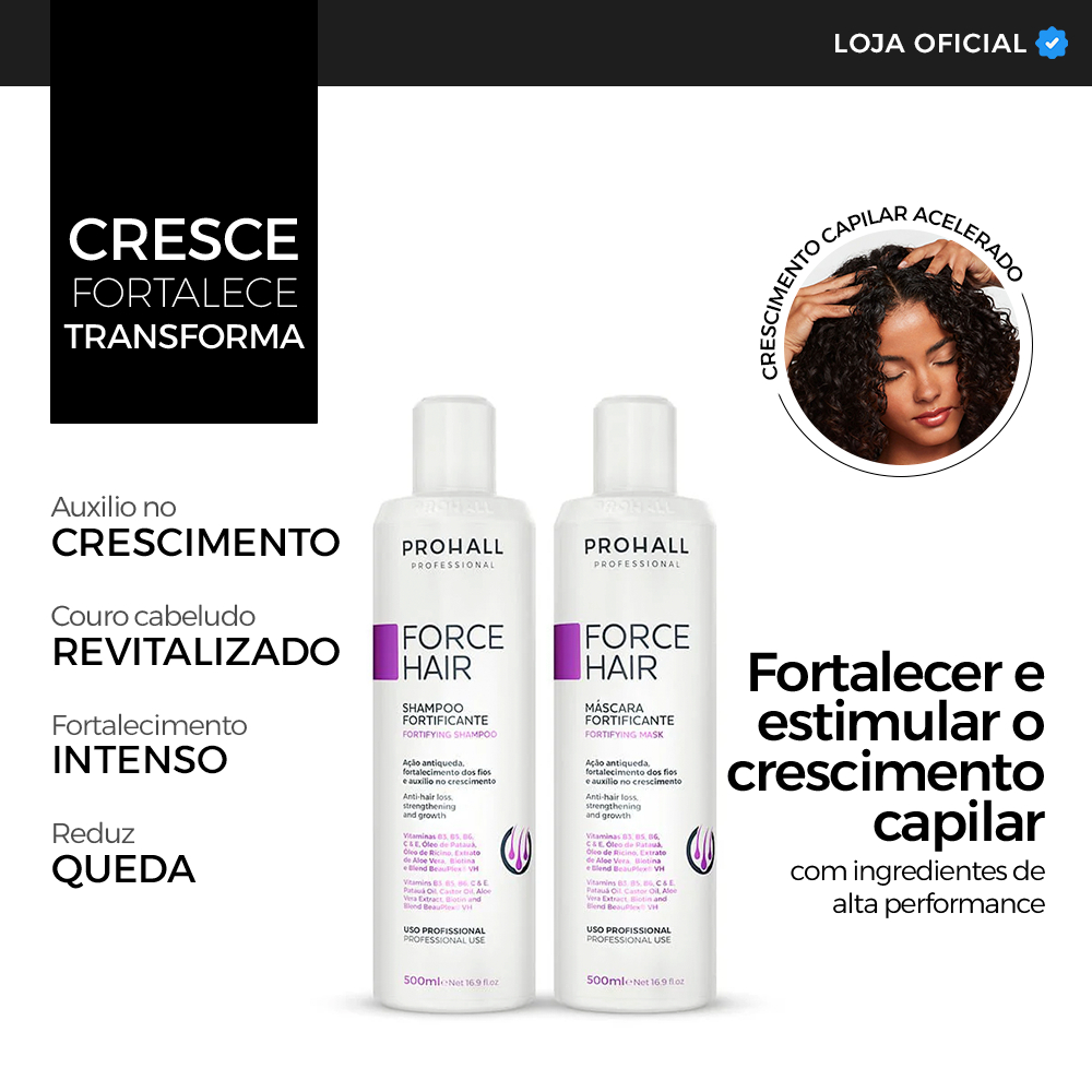 Kit Shampoo De Crescimento Capilar + Máscara Force Hair