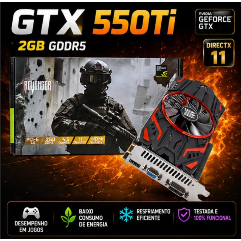 GTX 550 Ti 2GB GDDR5 Placa De Vídeo Gamer PCI-E HDMI VGA DVI Para PC Roblox Minecraft GTA Recondicionada