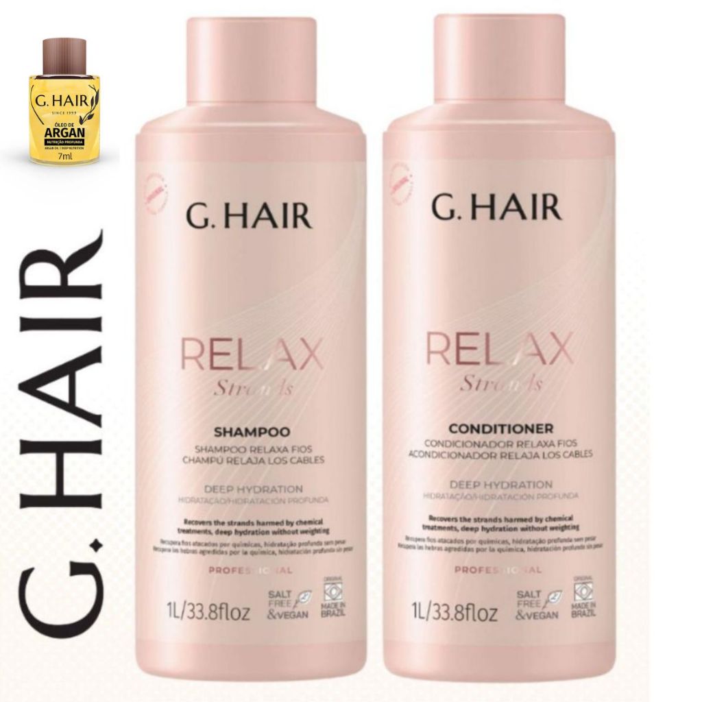 Ghair - Kit Relax Strands Relaxa Fios Pós Química Hidratação+ oleo gratis ghair 7ml