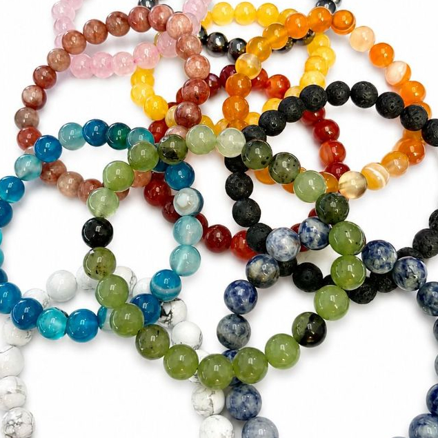Pulseira Pedra Natural 8mm bolinha Elastica Ajustável