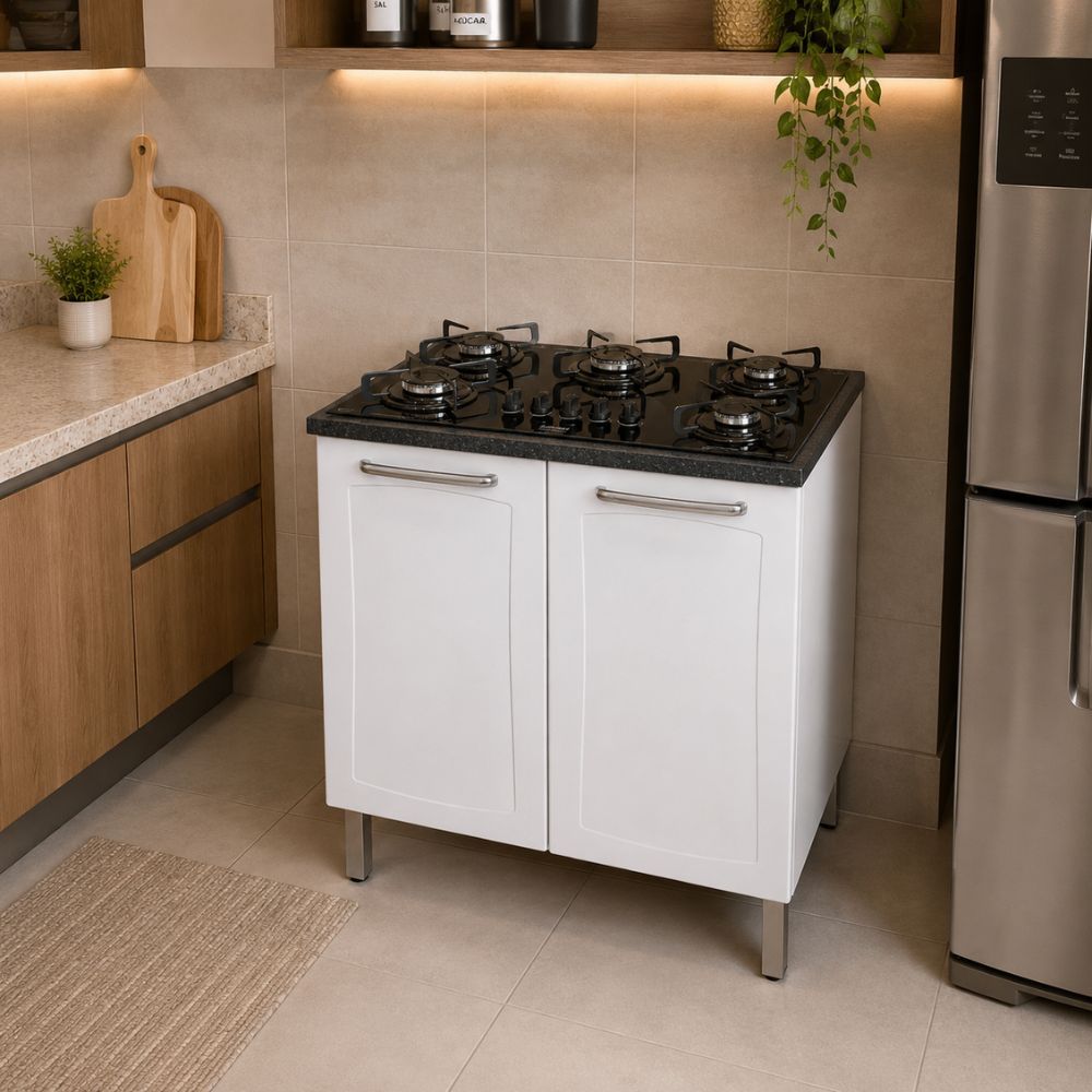 Armário Balcão Itatiaia Tarsila com Cooktop 5 Bocas Essencial Preto