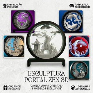 Decoração Oriental Portal Zen 3D Janela Lunar Enfeite Mesa Casa Sala Quarto KOI Premium